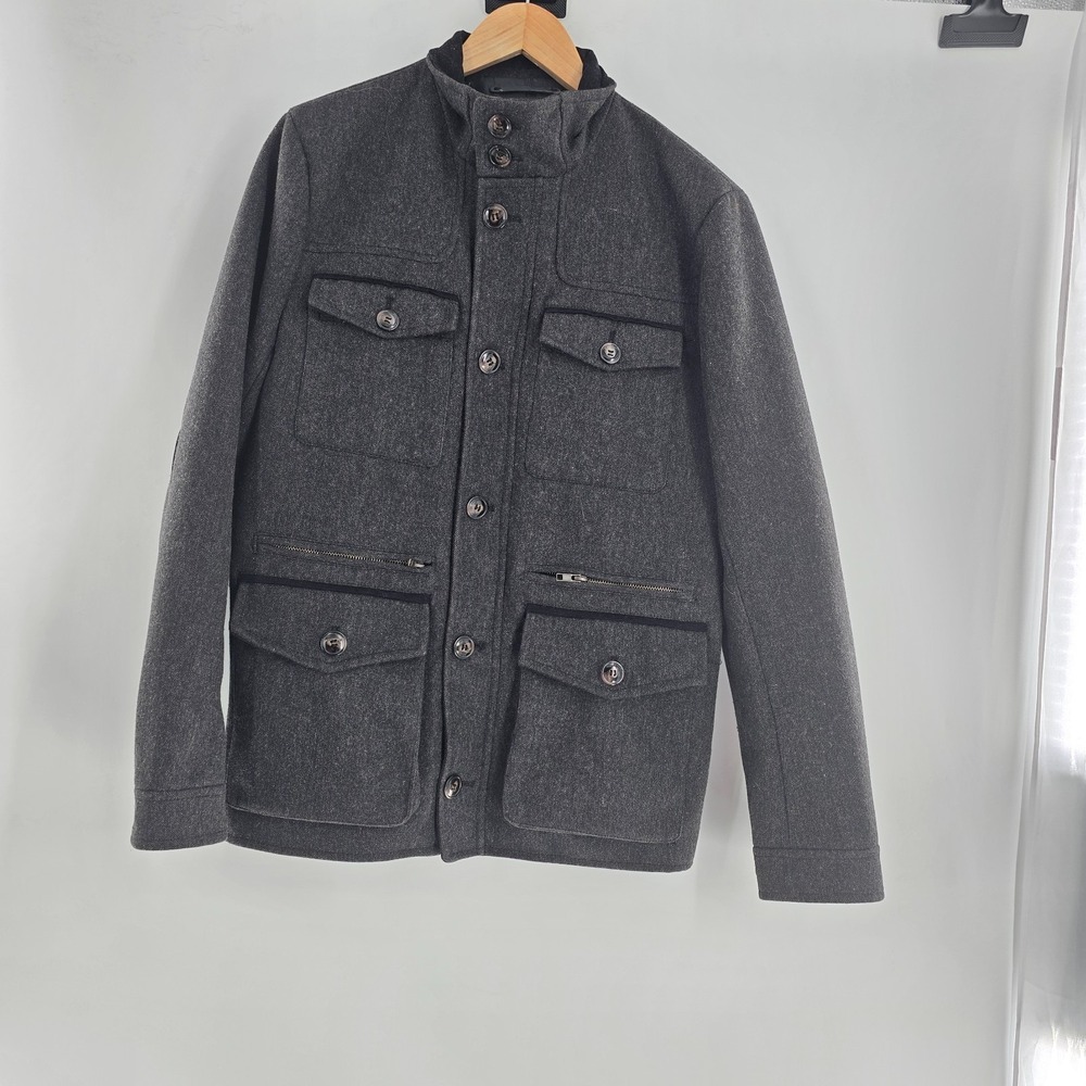 H&M Gray Pockets Recycled Wool Heavy Coat Jacket Button Zipper Pockets Mens 38R